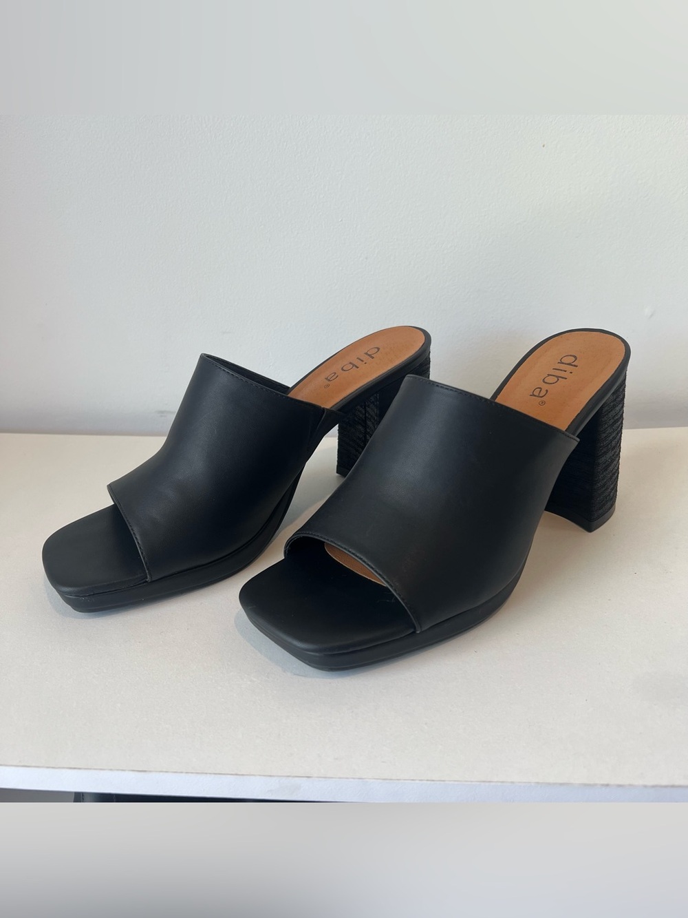 Diba Black Open-Toe Block Heel Mules
